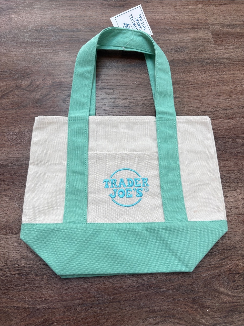 Trader Joe's Pastel Green & Cream Mini Tote Bag